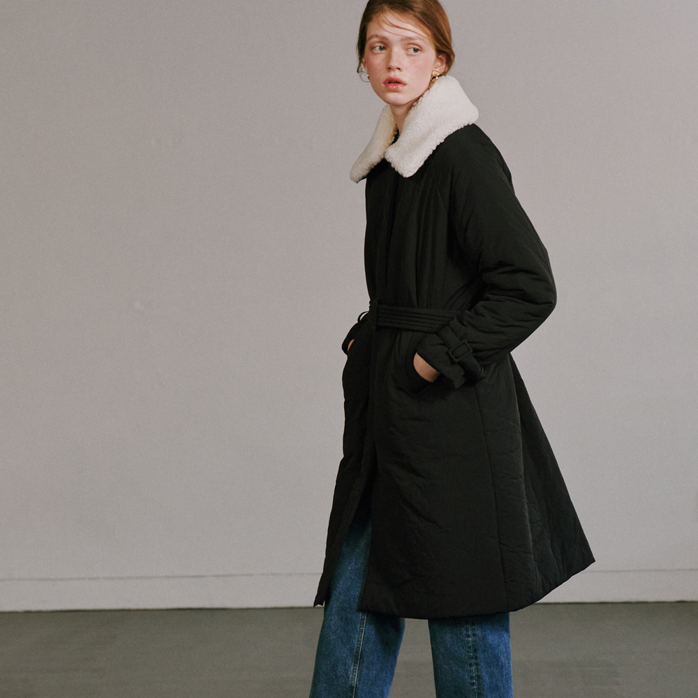 RONRON RAGLAN BELTED PADDING COAT BLACK | WY Store