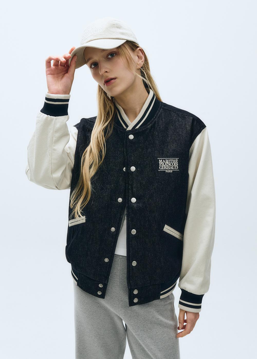 ジャケット Marithe + Francois Girbaud CLASSIC LOGO DENIM VARSITY JACKET Marithe Francois Girbaud CLASSIC LOGO DENIM VARSITY JAC