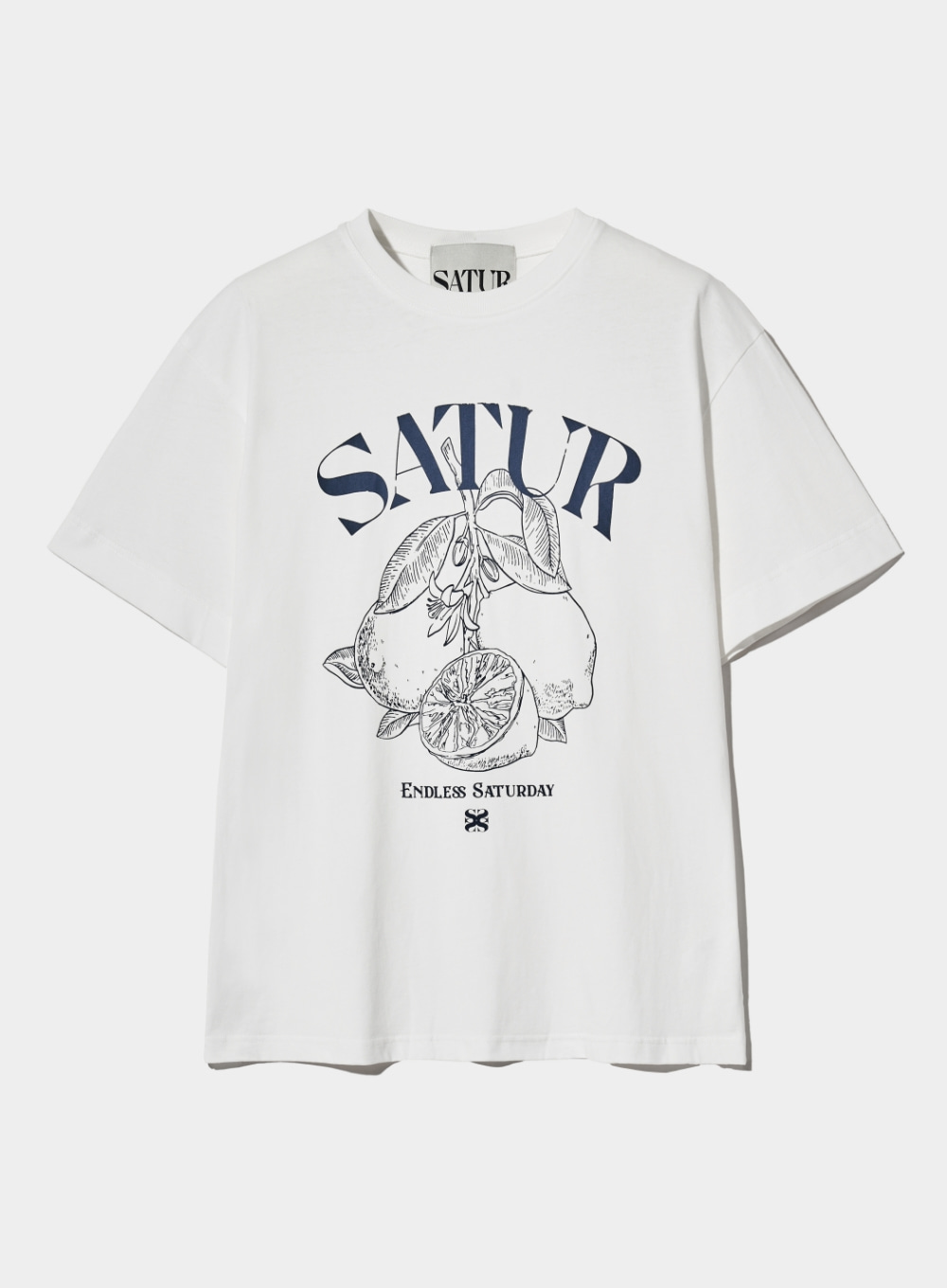 ◆SATUR◆ Citron Summer Graphic Short Sleeve T-Shirt Saturda Citron summer graphic short-sleeved T-shirt set day white