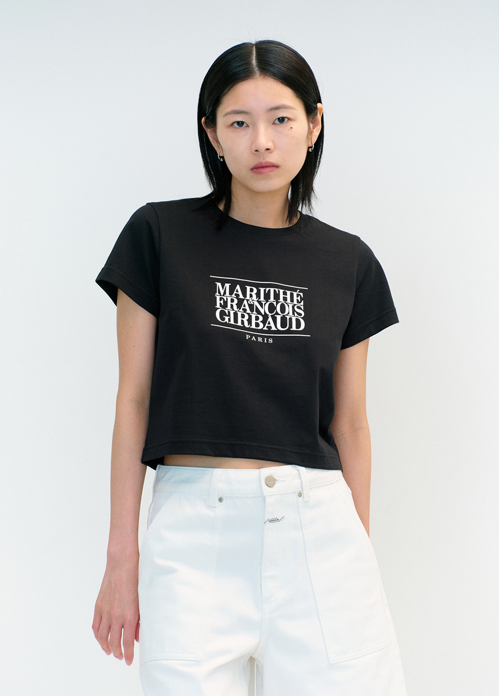 Tシャツ・カットソー Marithe + Francois Girbaud W CLASSIC LOGO CROP TEE light pin W CLASSIC LOGO CROP TEE light beige - MARITHÉ+FRANҪOIS GIRBAUD